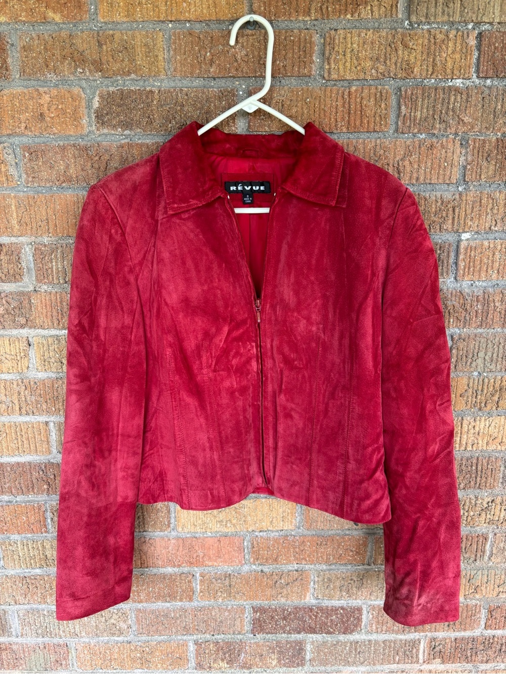 Vintage Revue Cherry Red Suede Leather Jacket Size Sz 8 90s Y2K